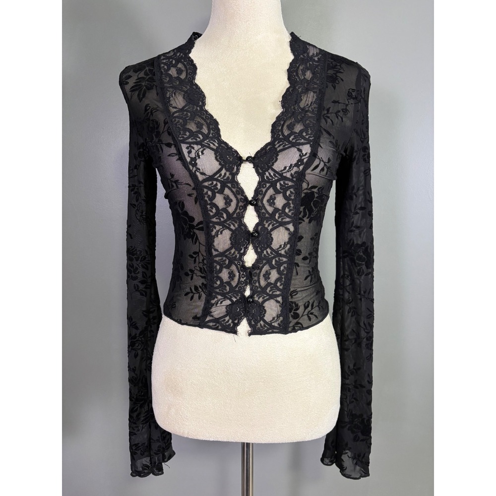 Velvet Burnot Lace Mesh Top Women S/M Black Goth Whimsigoth Dark Romantic Fairy